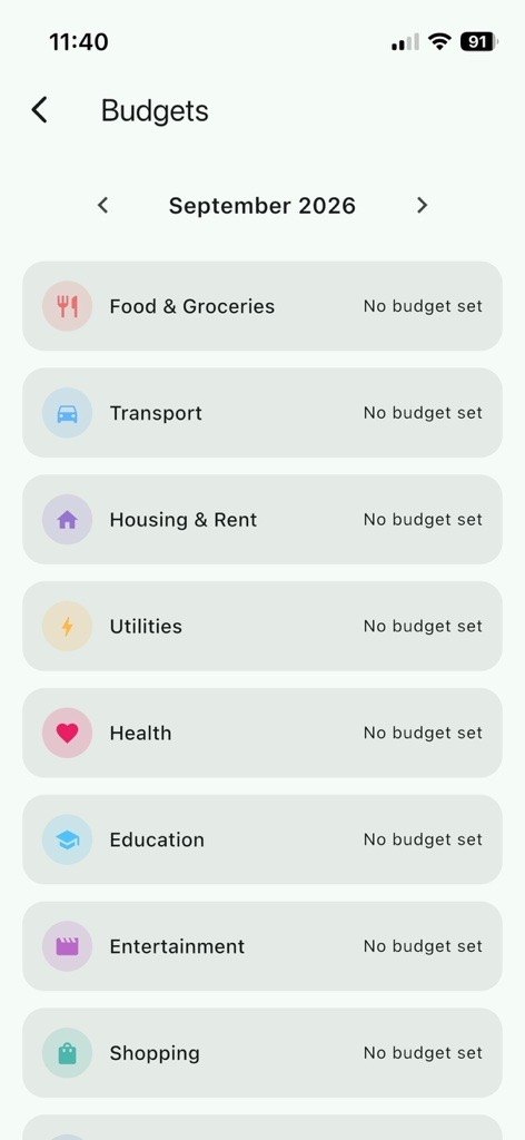 Monthly budgets by category